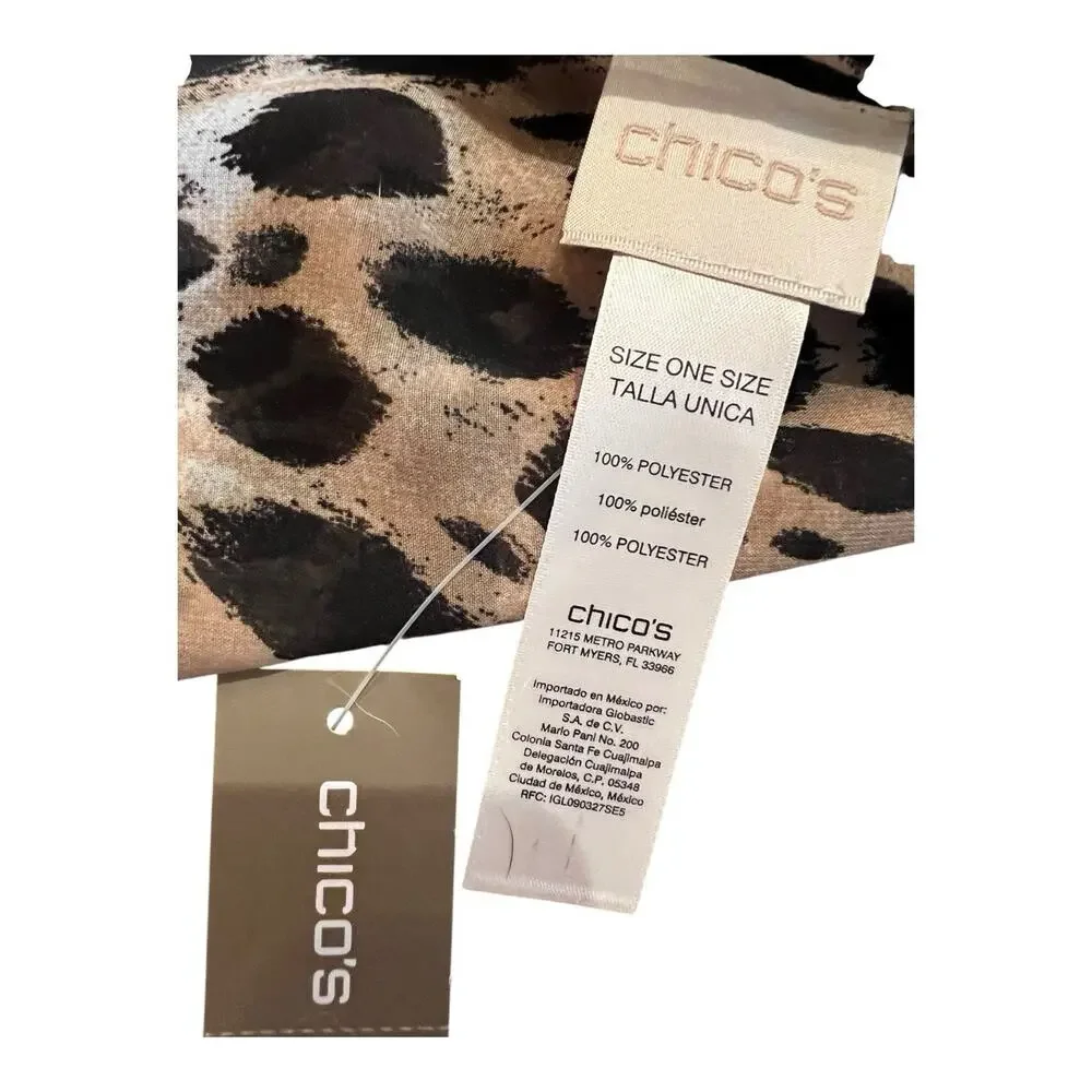 NWT Chico's Scarf Leopard Cheetah Animal Print Rayon Shawl Wrap 4’x8’ One Size